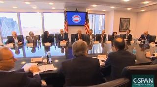 President-elect Donald Trump meets Dec. 14 with technology executives, including Blue Origin founder Jeff Bezos (left) and SpaceX chief executive Elon Musk (second from right).