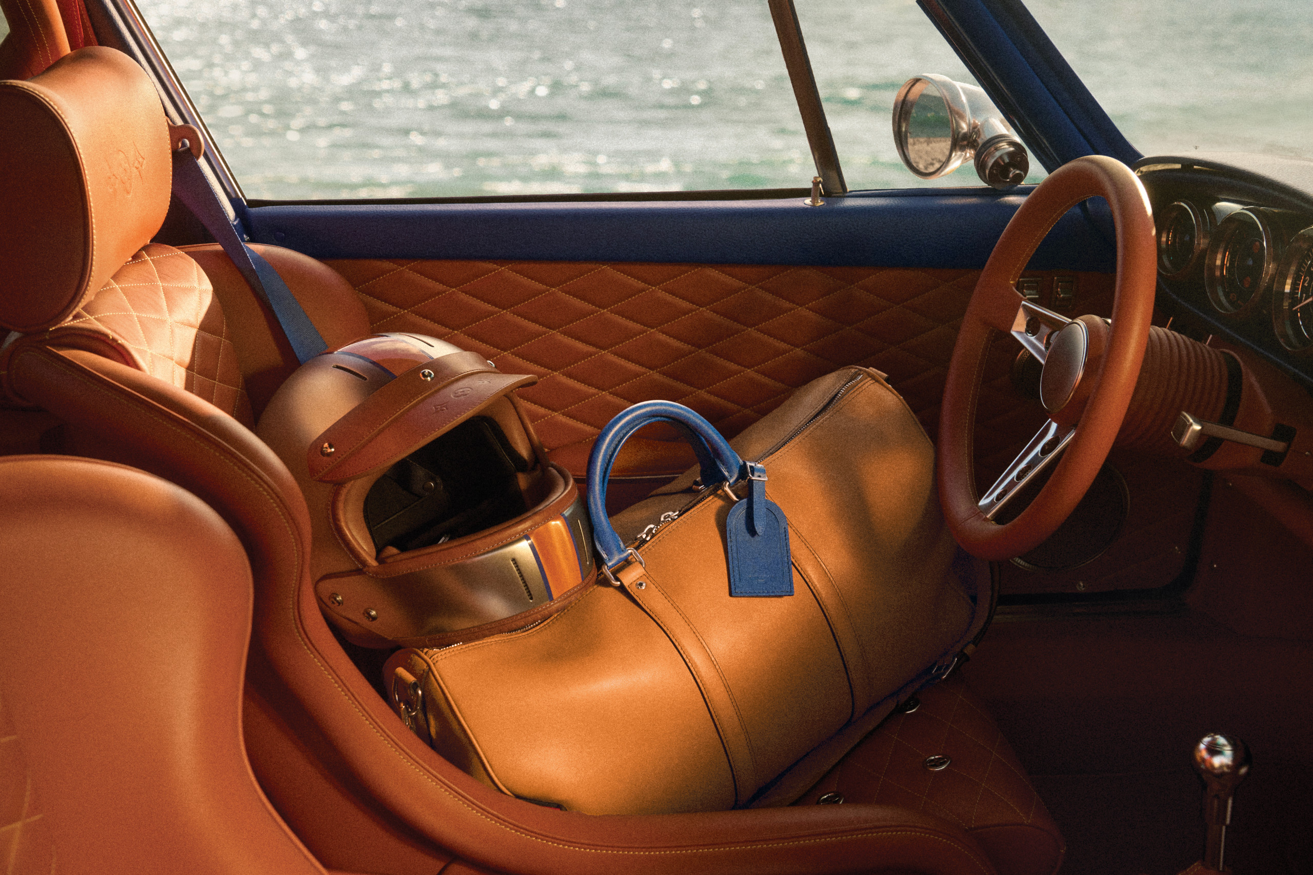 The leather trimmed interior of the Singer Classic x Louis Vuitton