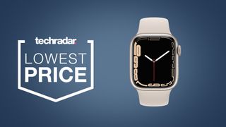 Apple Watch SE on a blue TechRadar deals background