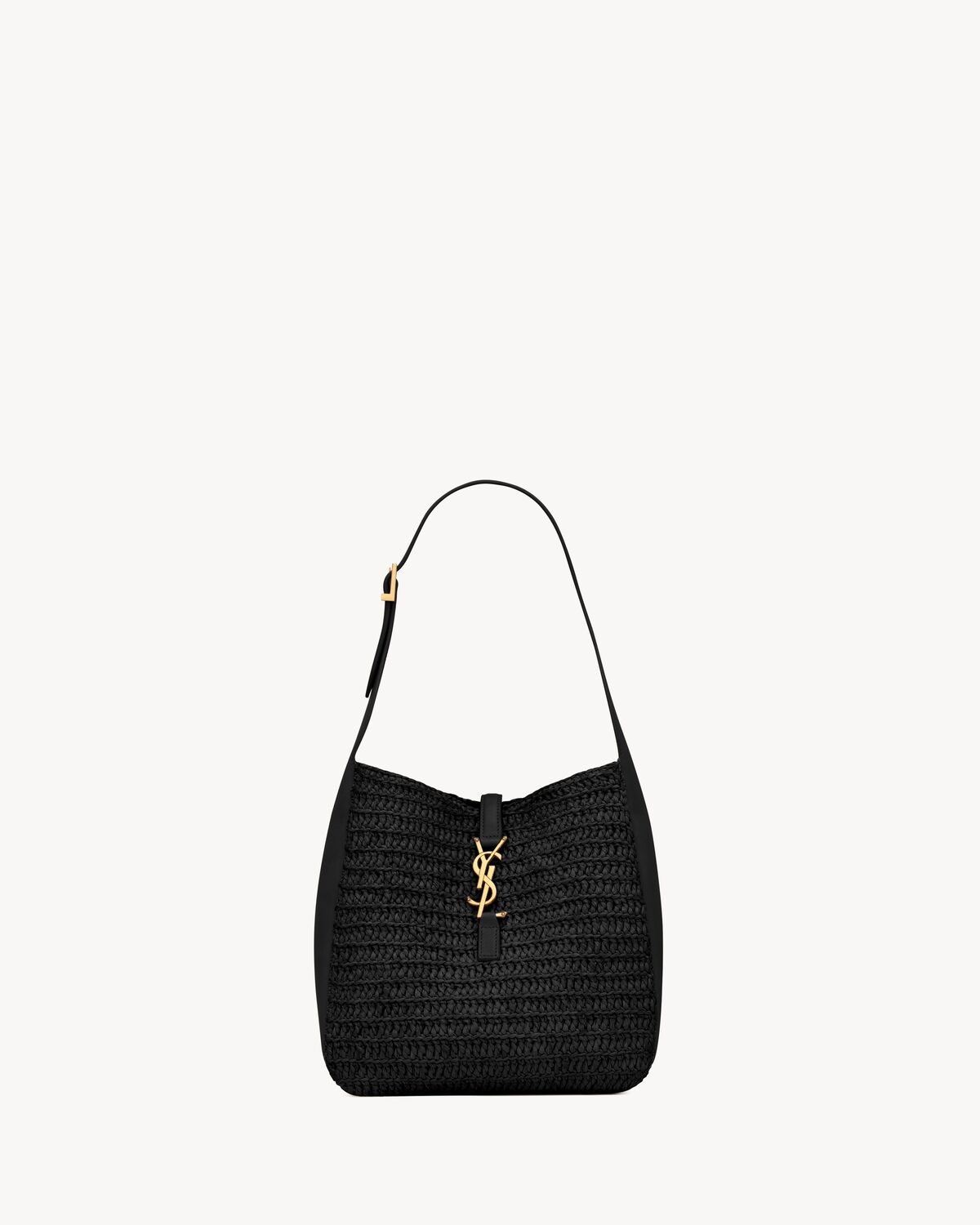 Women's Le 5 à 7 Supple Small in Raffia and Leather in Noir