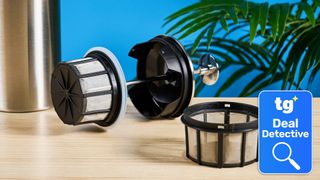 the espro french press dual basket photographed with a tom's guide deal detective badge