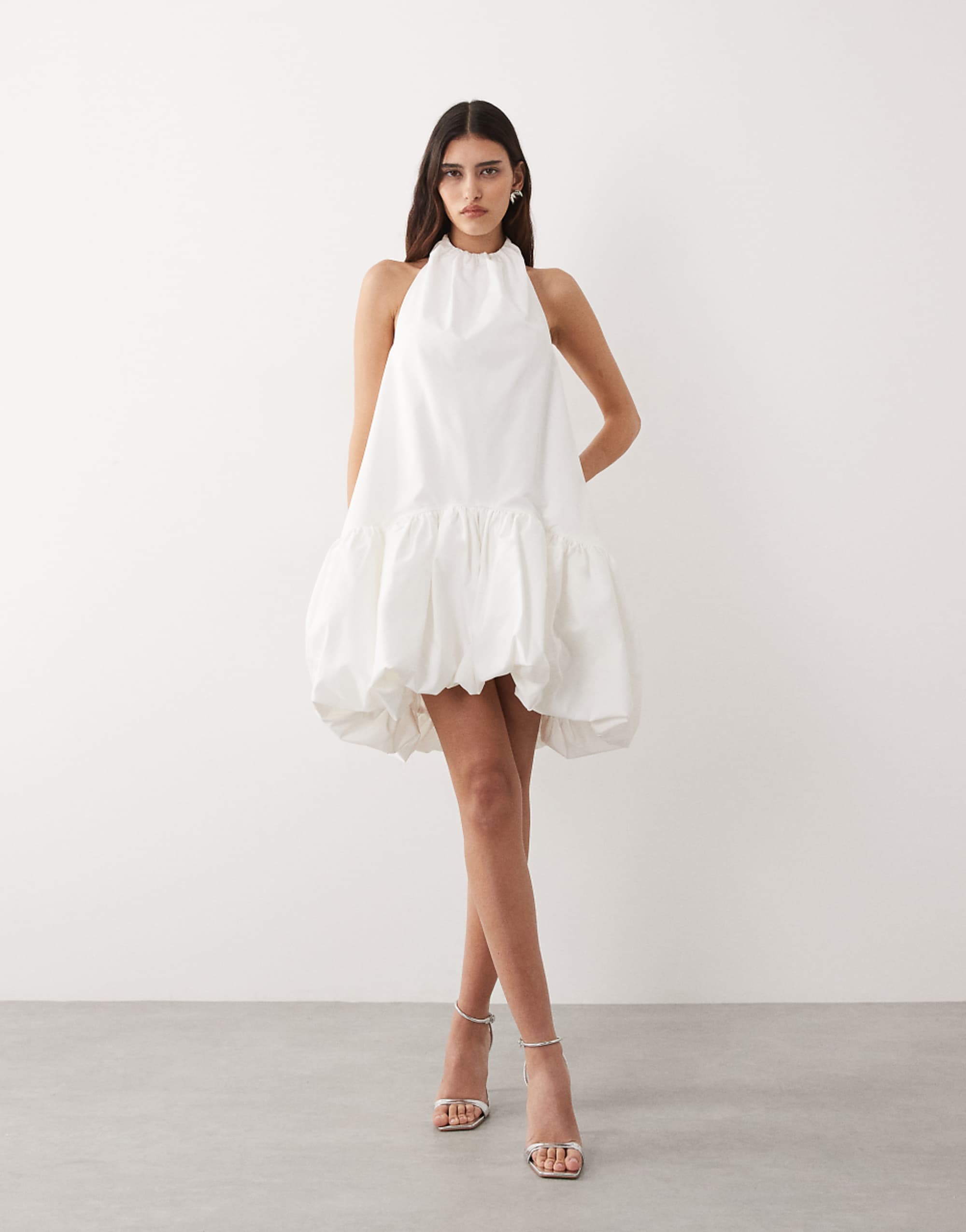Arrange Halter Bubble Hem Mini Dress in White