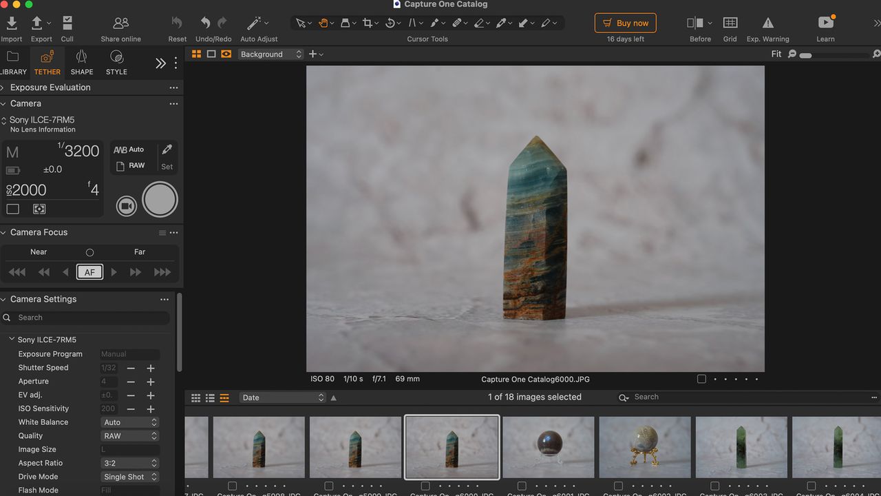 Image shows a screenshot of the tethering screen in Capture One Pro 23