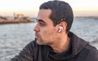 Our reviewer wearing the AirPods Pro