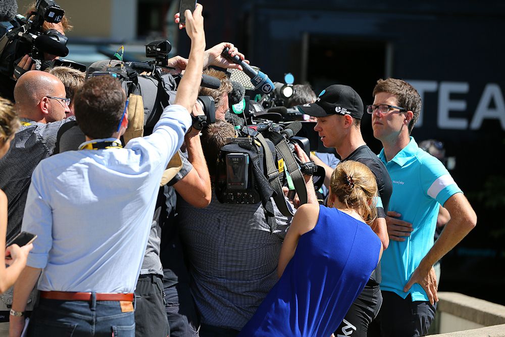 Chris Froome answers questions from the press on the second rest day at the Tour de France.