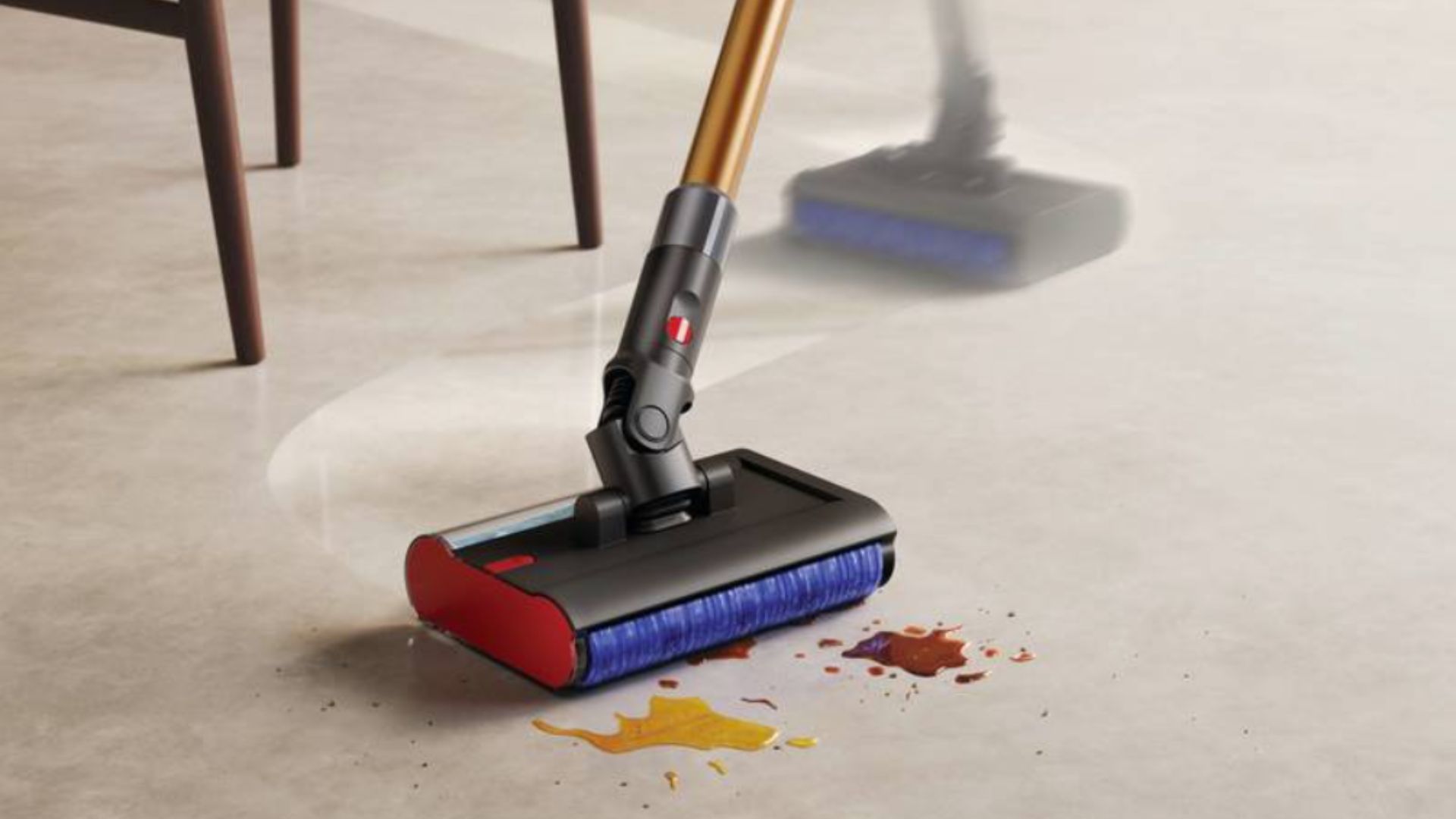 The Dyson PencilWash Vacuum Cleaner being used in a home, showing the mopping function