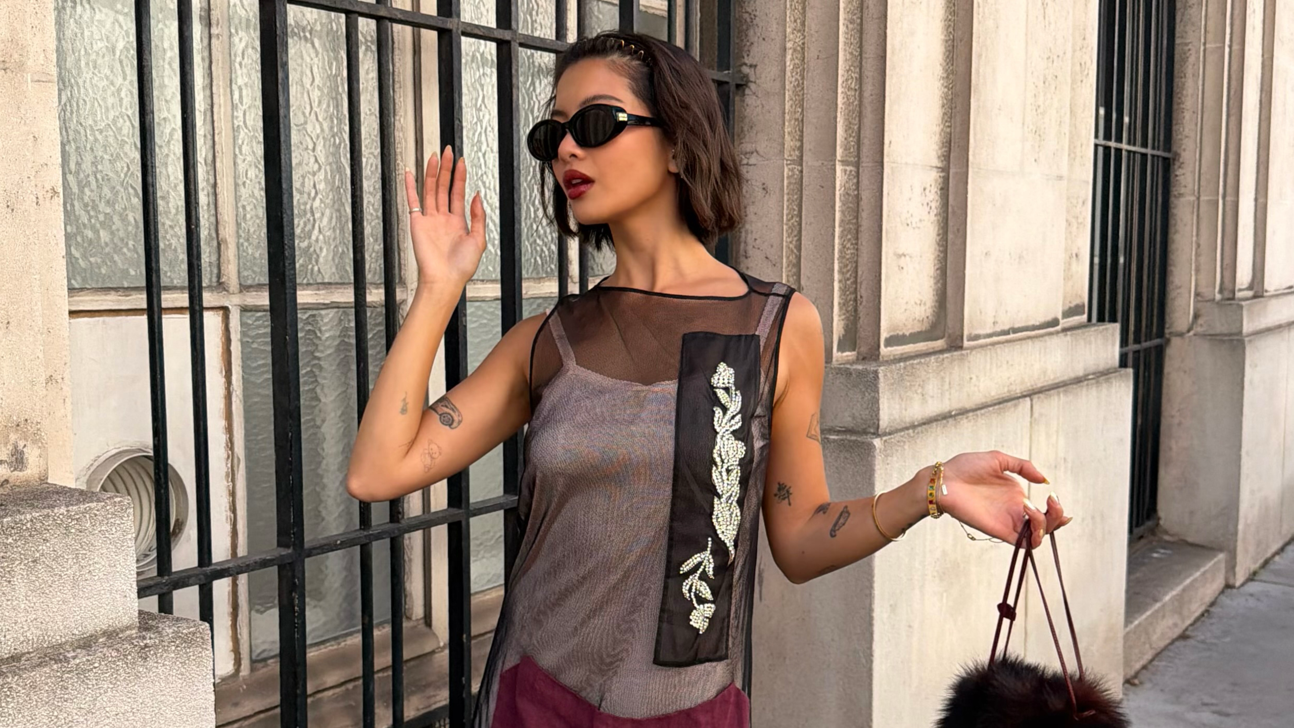 photos of fashion influencer Steph Hui getting ready and attending the Miu Miu spring/summer 2027 show during Paris Fashion Week