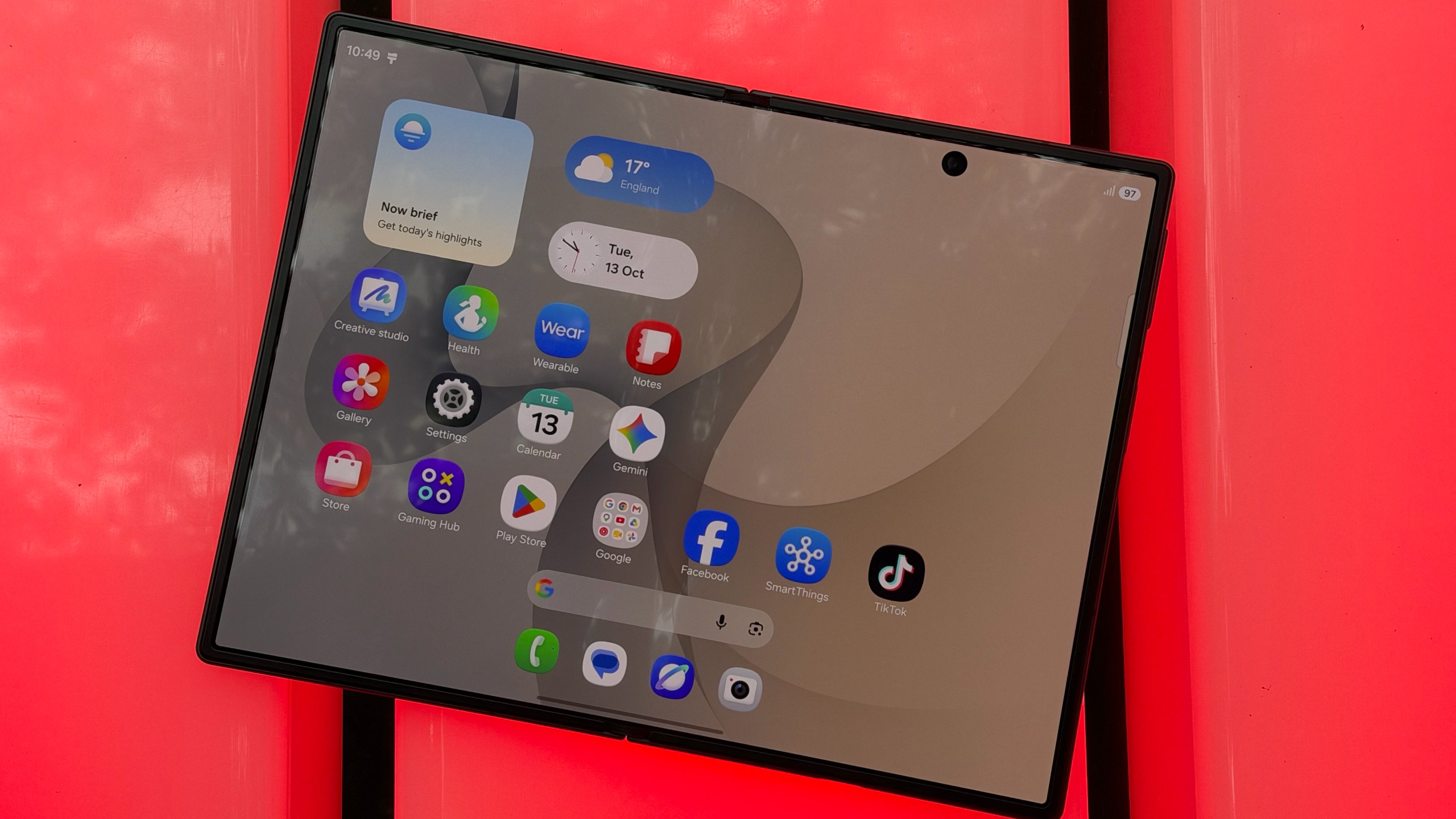 The Samsung Galaxy Z Fold 8 on a bench