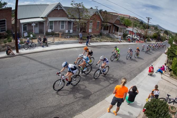 The women's field powers up the backside climb.