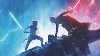 Rey and Kylo Ren in lightsaber duel in Star Wars: The Rise of Skywalker poster