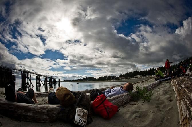 Stage racers have to relax whenever they can while off the bike.