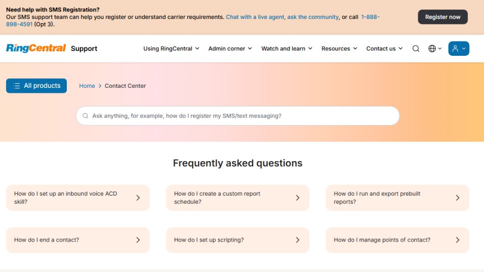Website screenshot of RingCentral Contact Center (February, 2026)