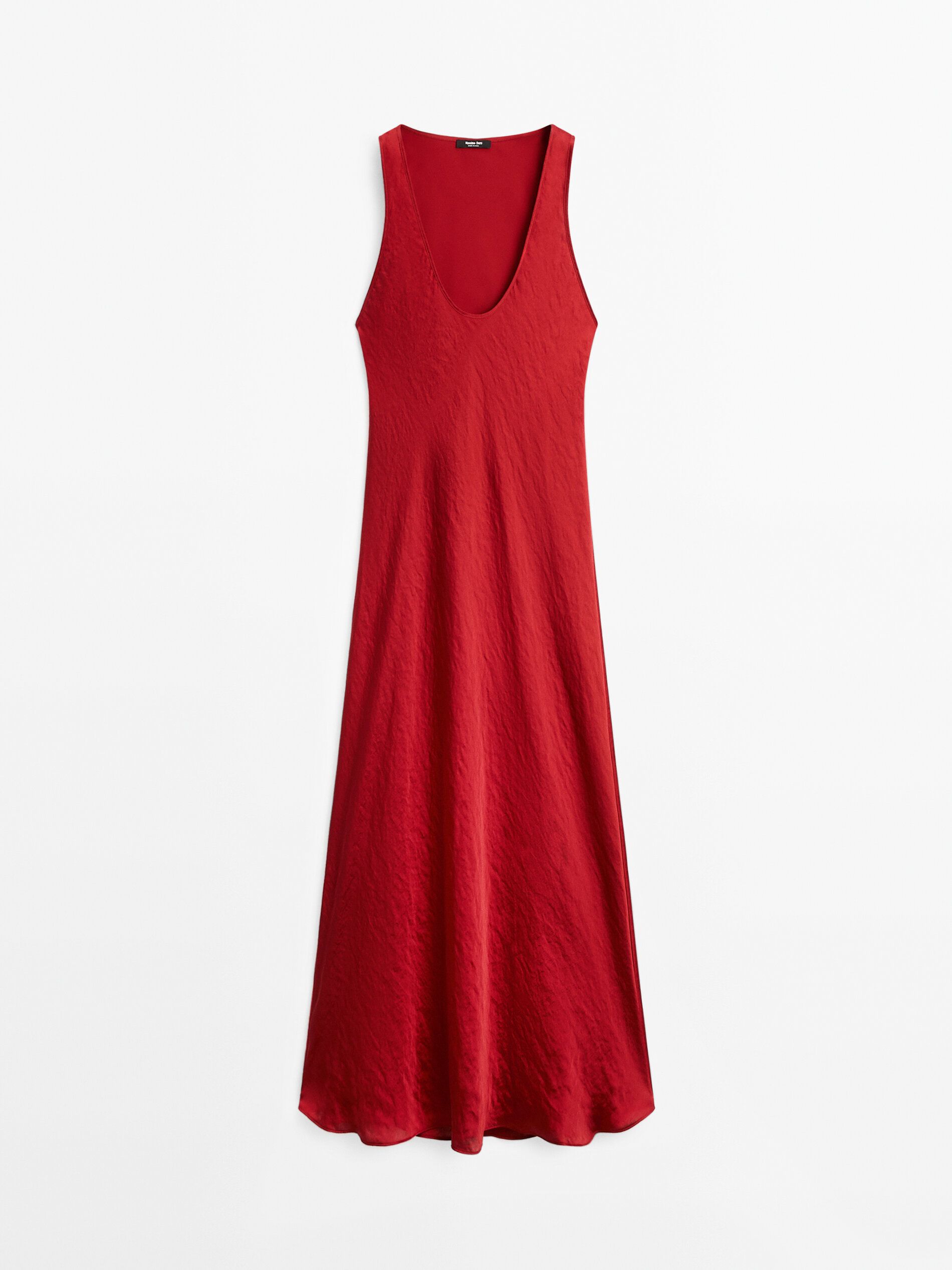 Long Satin Dress With Round Neckline