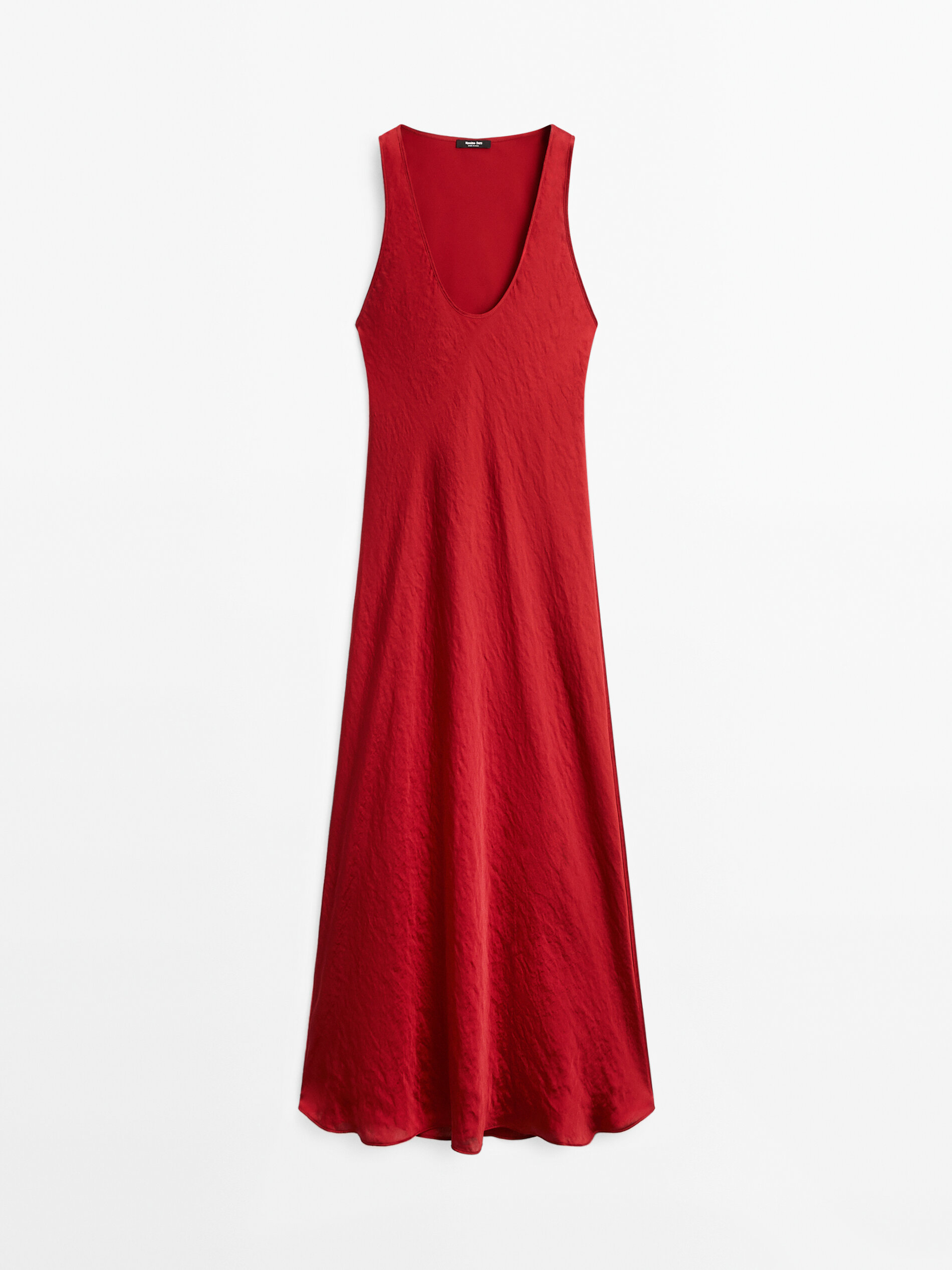 Long Satin Dress With Round Neckline
