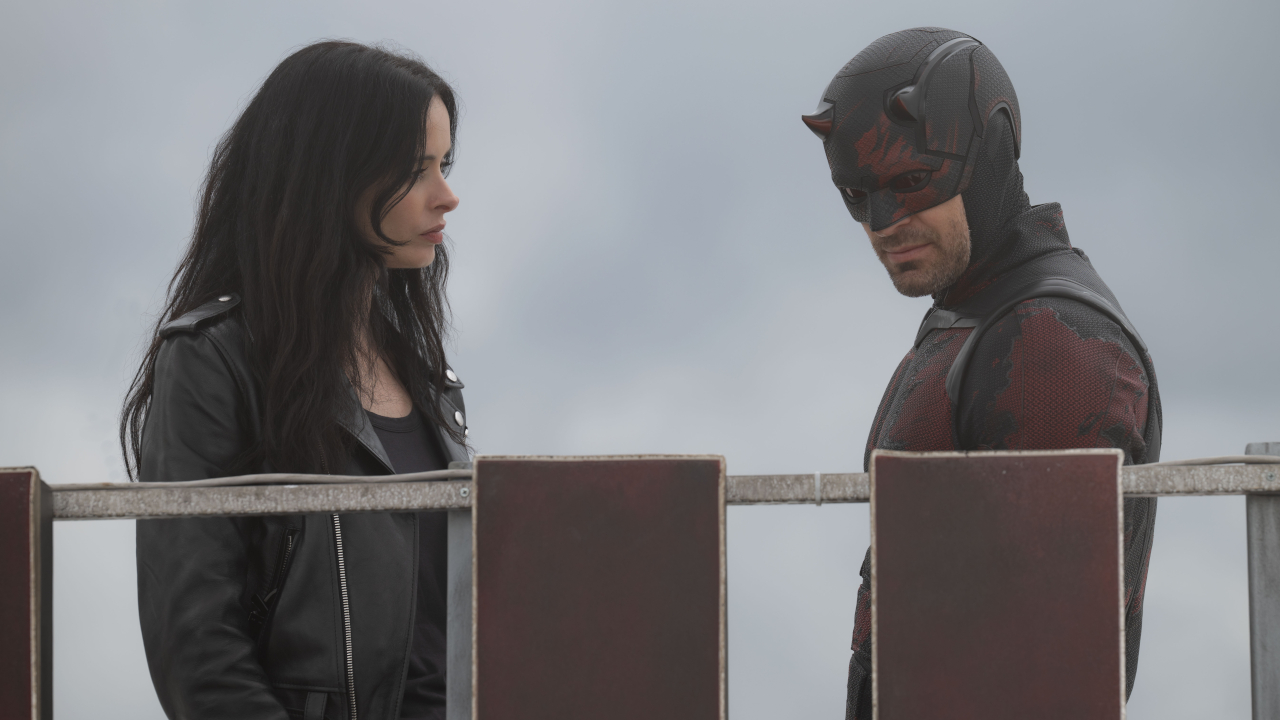 Jessica Jones (Krysten Ritter) and Matt Murdock (Charlie Cox) speak on Daredevil: Born Again.