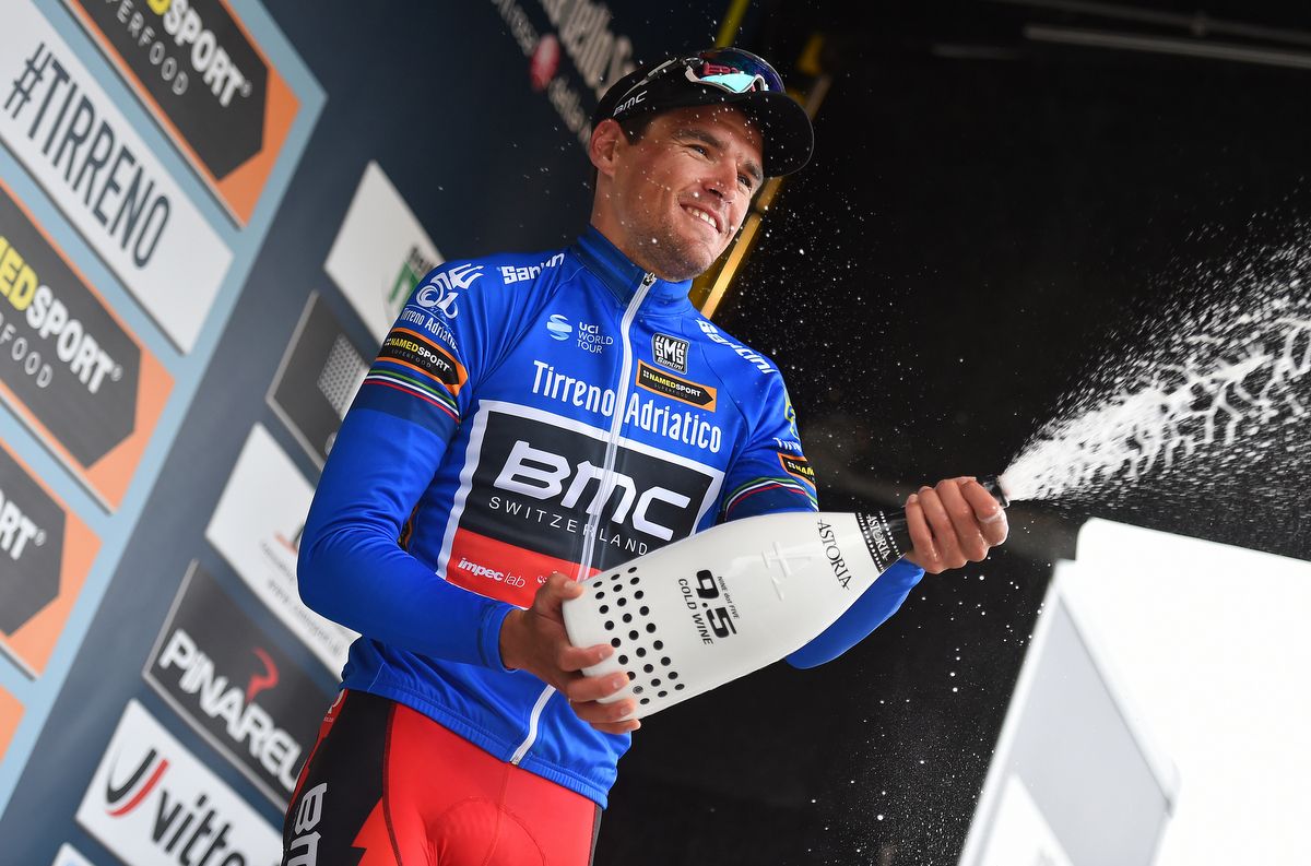 Greg Van Avermaet sprays the Astoria Prosecco