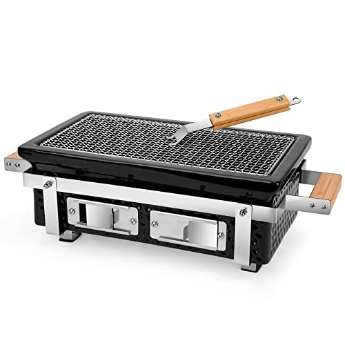 Onlyfire Rectangular Ceramic Charcoal Barbecue Grill，portable Tabletop Grill With Stainless Steel Grate, Suitable for Outdoor Camping and Garden