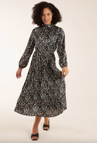 Abstract Animal Print High Neck Blouson Midi Dress, £40 ($49.06) | Blue Vanilla