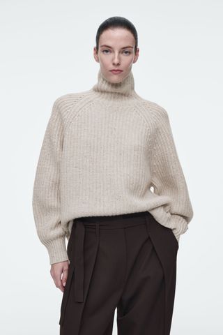 Ribbed Cashmere-Blend Funnel-Neck Jumper