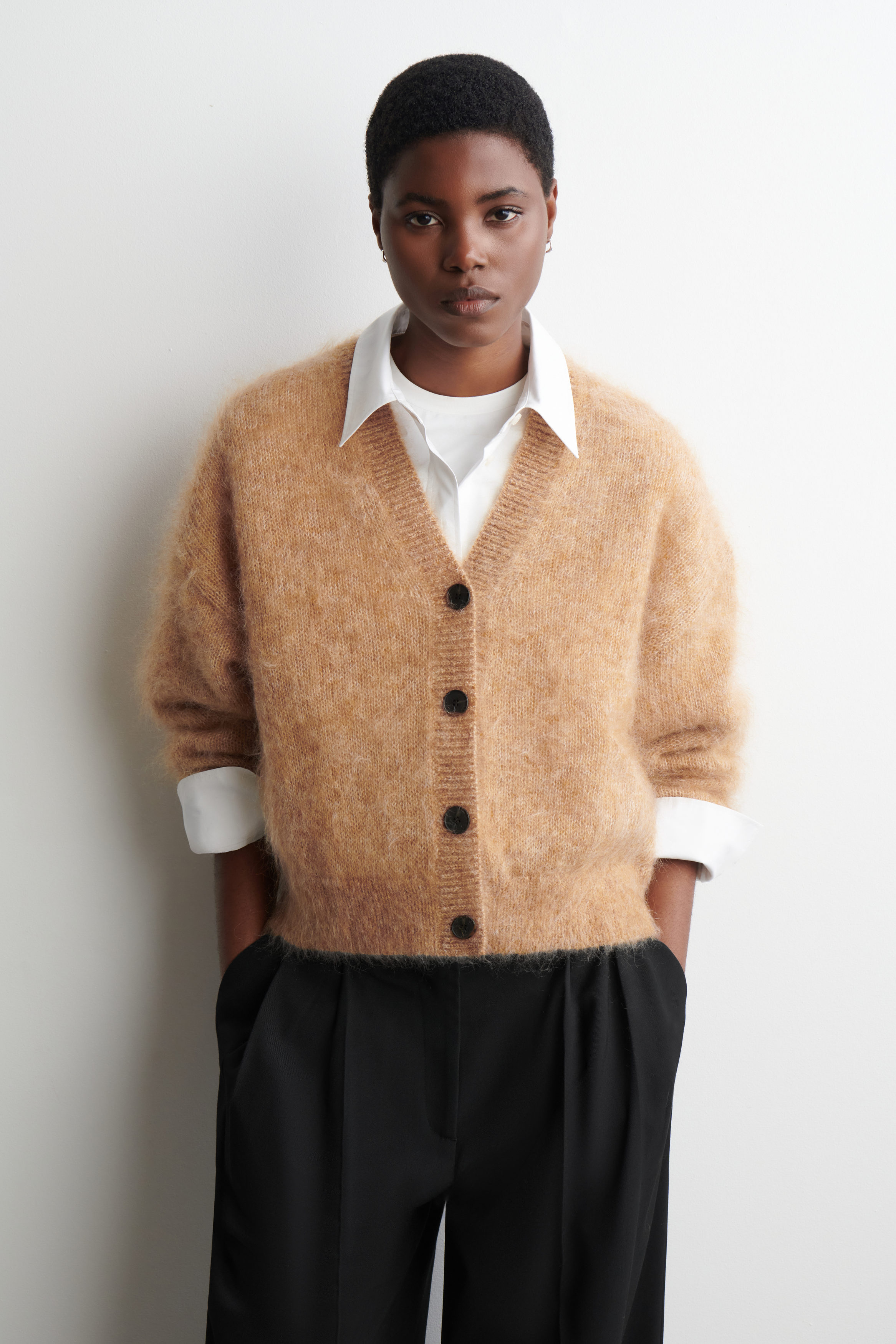 Mohair-Wool V-Neck Cardigan