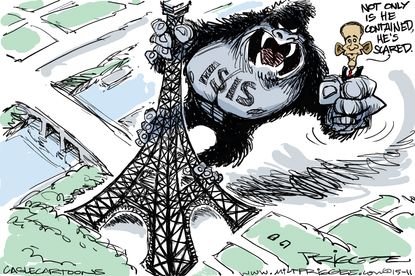 Obama cartoon World ISIS Paris King Kong