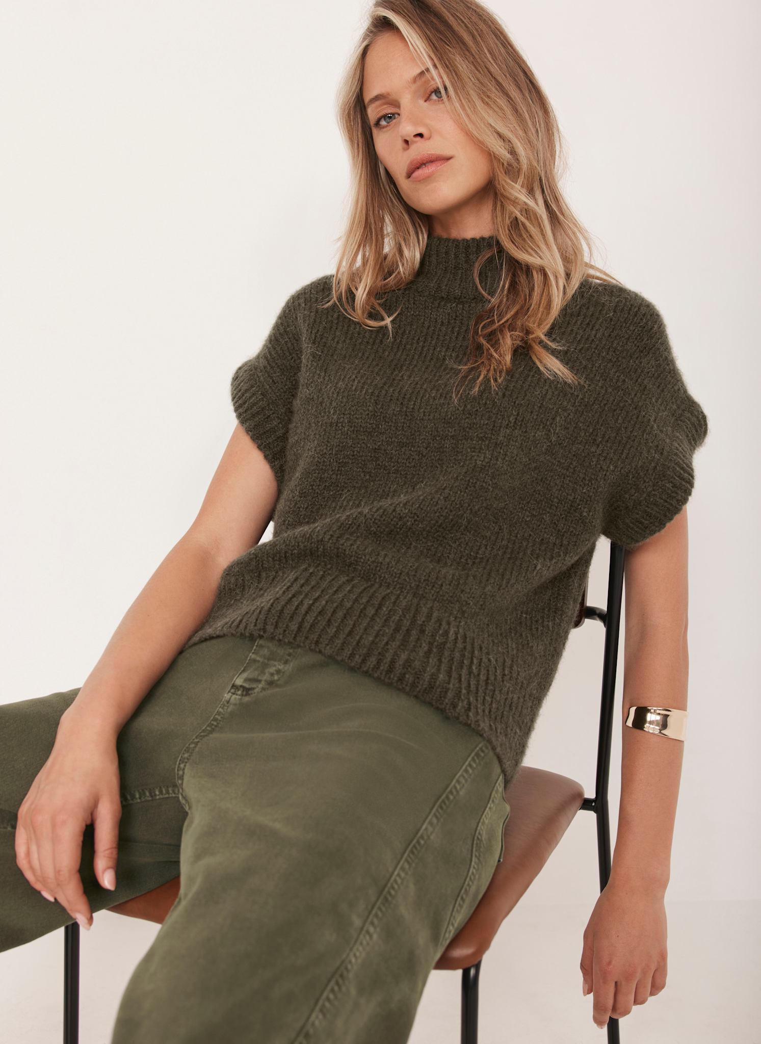 Khaki Wool Blend Knit Top