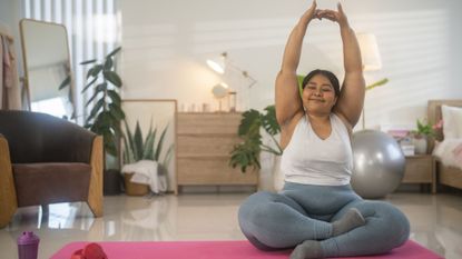 Woman performs yoga