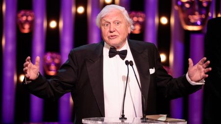 David Attenborough receiving award for Blue Planet II at the BAFTAs in 2018