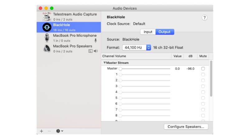 Blackhole in Audio MIDI Setup