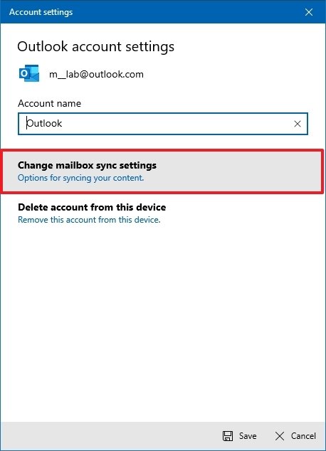 Change mailbox sync settings