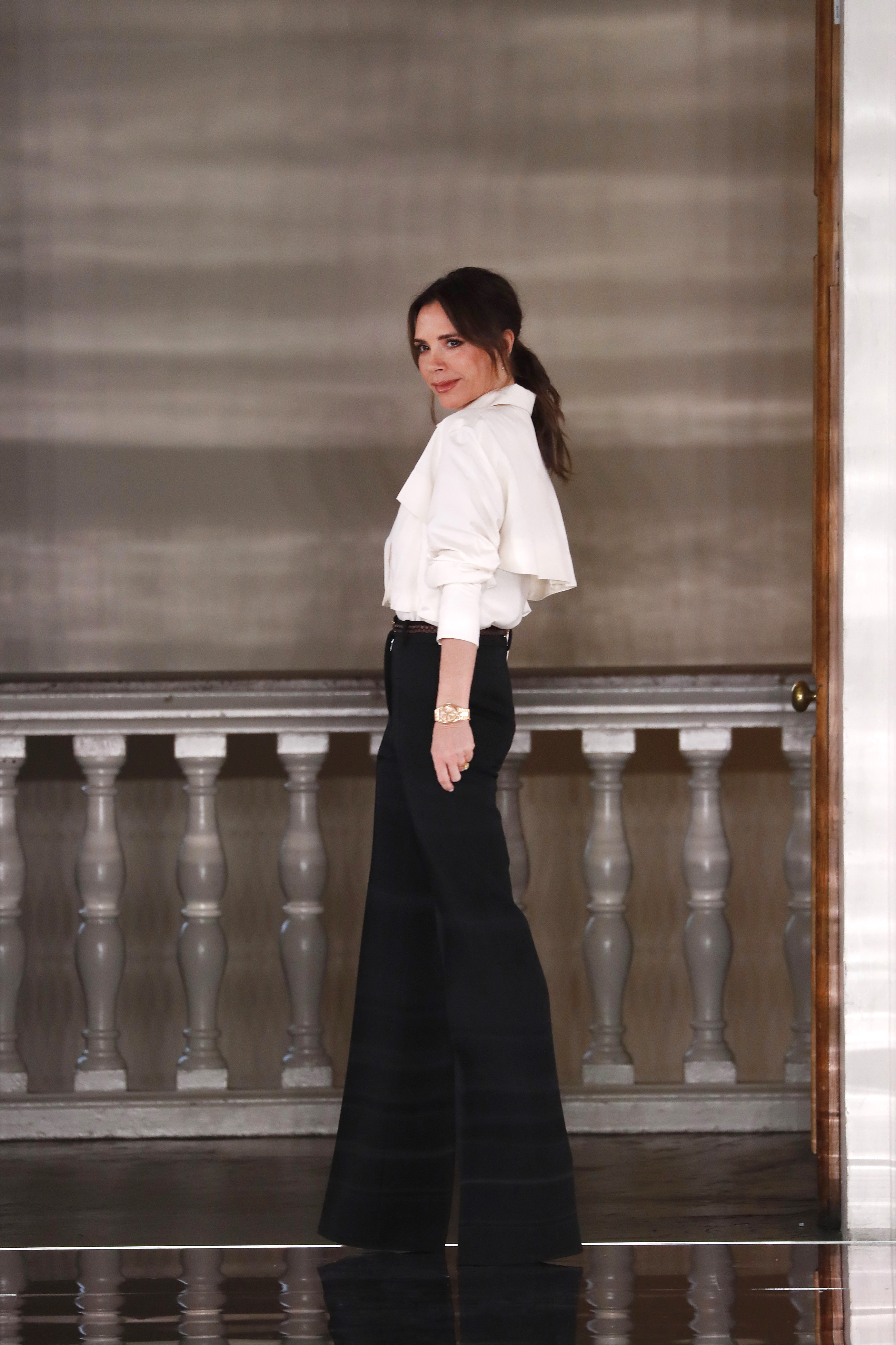 Victoria Beckham at the Victoria Beckham show during London Fashion Week February 2020 on February 14, 2020 in London, England. (Photo by Estrop/Getty Images)