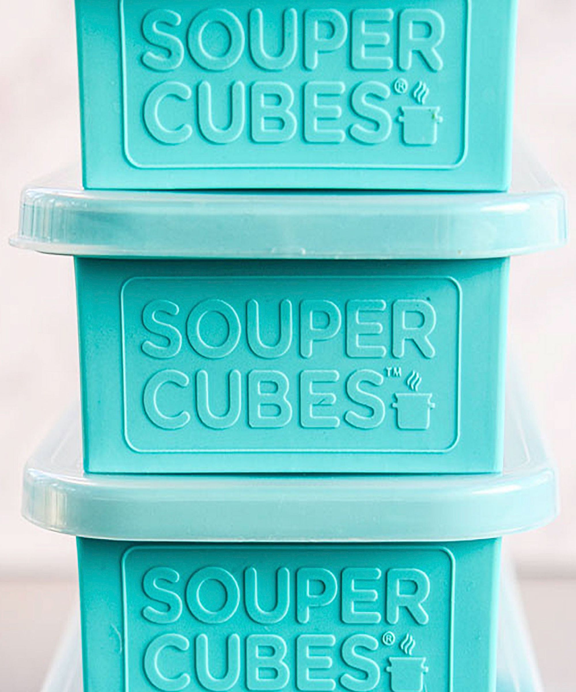 Three blue Souper Cubes stacked on top of each other