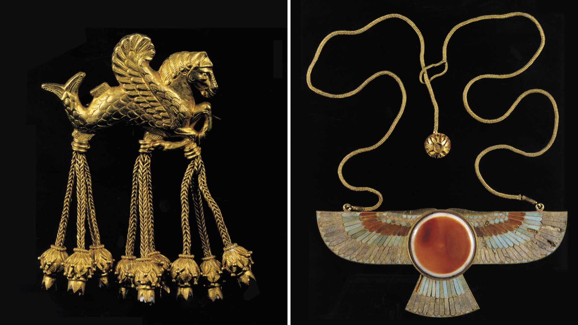Two photos of the Lydian treasures on display
