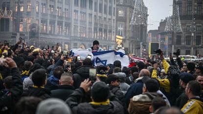 Maccabi Tel Aviv soccer fans celebrating in Amsterdam