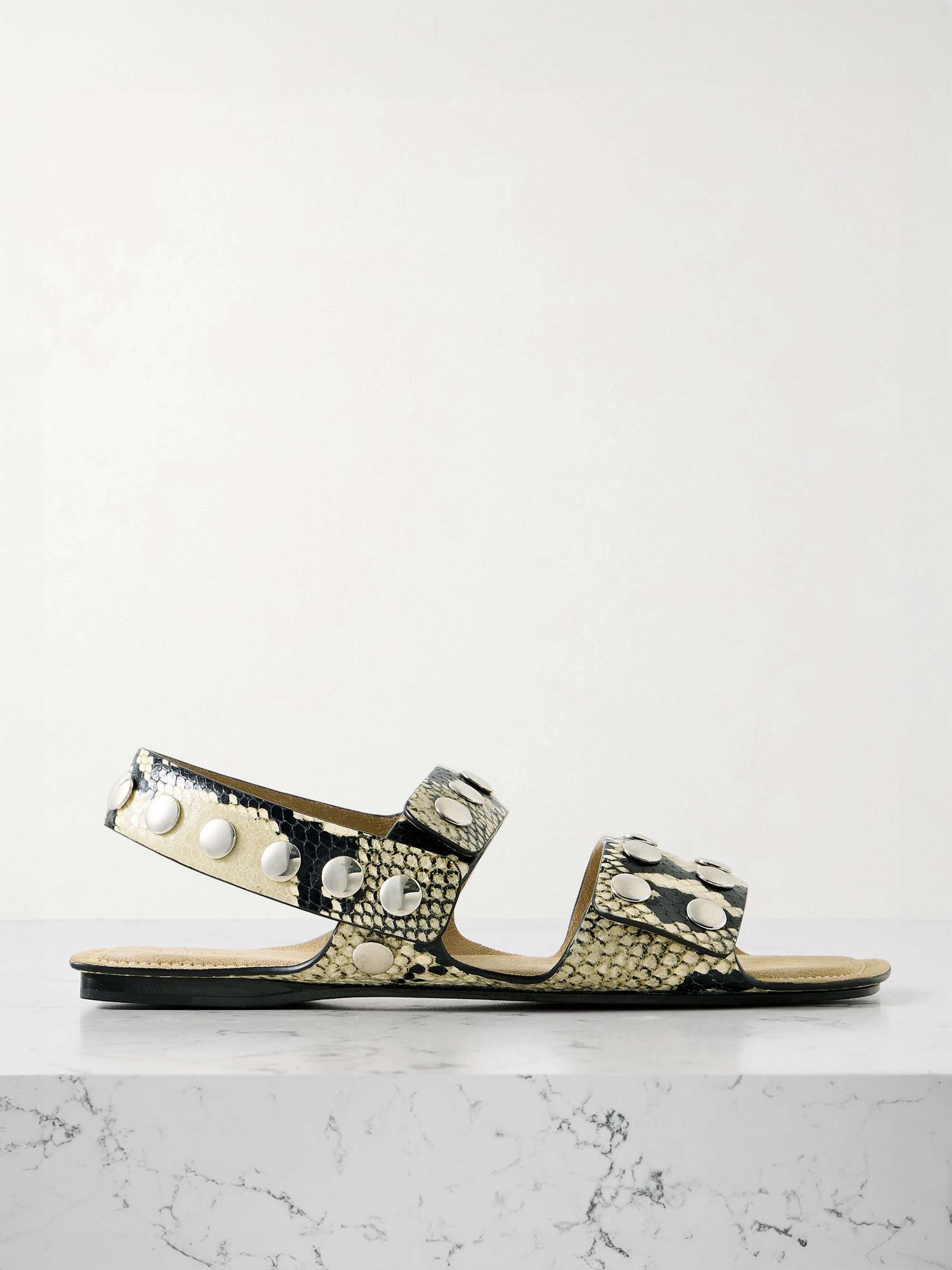 Boden Studded Snake-Effect Leather Sandals