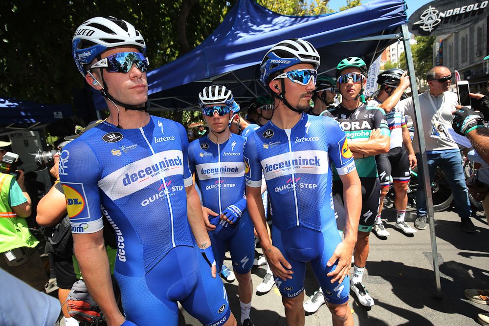 QuickStep riders wait for the start of stage 1 in San Juan