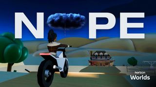 La carte titre de Nope a été recréée dans Horizon Worlds, avec un Avatar chevauchant une moto en direction d'un ranch.
