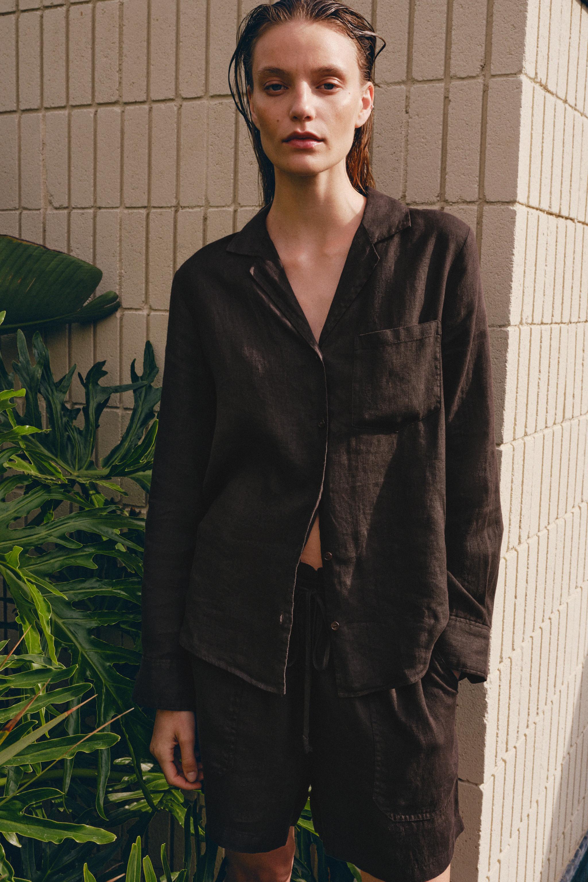 Zw Collection Linen Shirt With Pocket