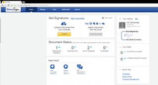 The homepage of the DocuSign app showing what needs to be actioned and when