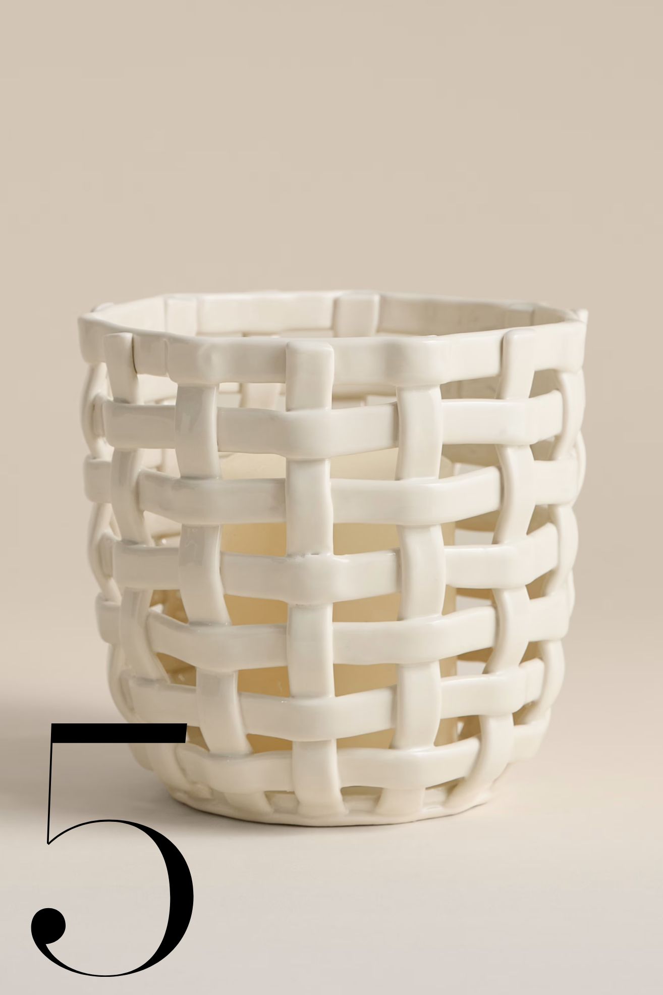 M&amp;amp;S, Basket Weave Ceramic Hurricane Candle Holder