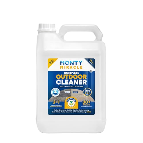 Monty Miracle&amp;reg; Outdoor Cleaner, 2 Litre. Clean &amp;amp; Rejuvenate Your Patio, Decking, Fencing, Paths, Driveway, Render &amp;amp; More - Results in 6-10 Minutes! Slip Free, Pet &amp;amp; Child Safe After Rinsing. (2l)