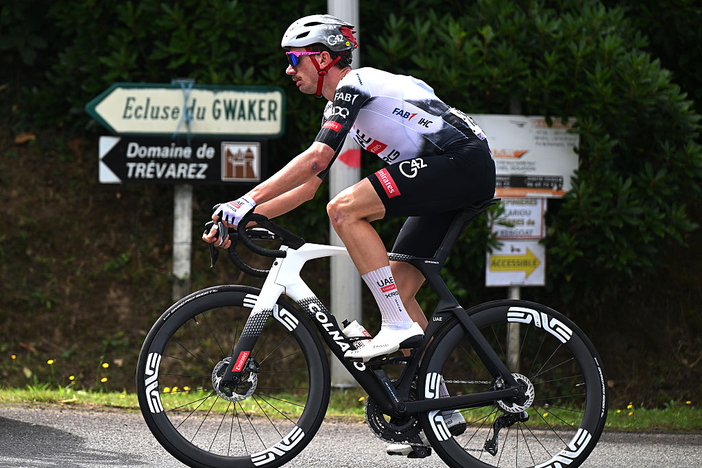 PLOUAY, FRANCE - AUGUST 31: Brandon McNulty of The United States and UAE Team Emirates - XRG competes during the 89th Bretagne Classic - Ouest-France 2025 a 261.7km stage from Plouay to Plouay / #UCIWT / on August 31, 2025 in Plouay, France. (Photo by Luc Claessen/Getty Images)