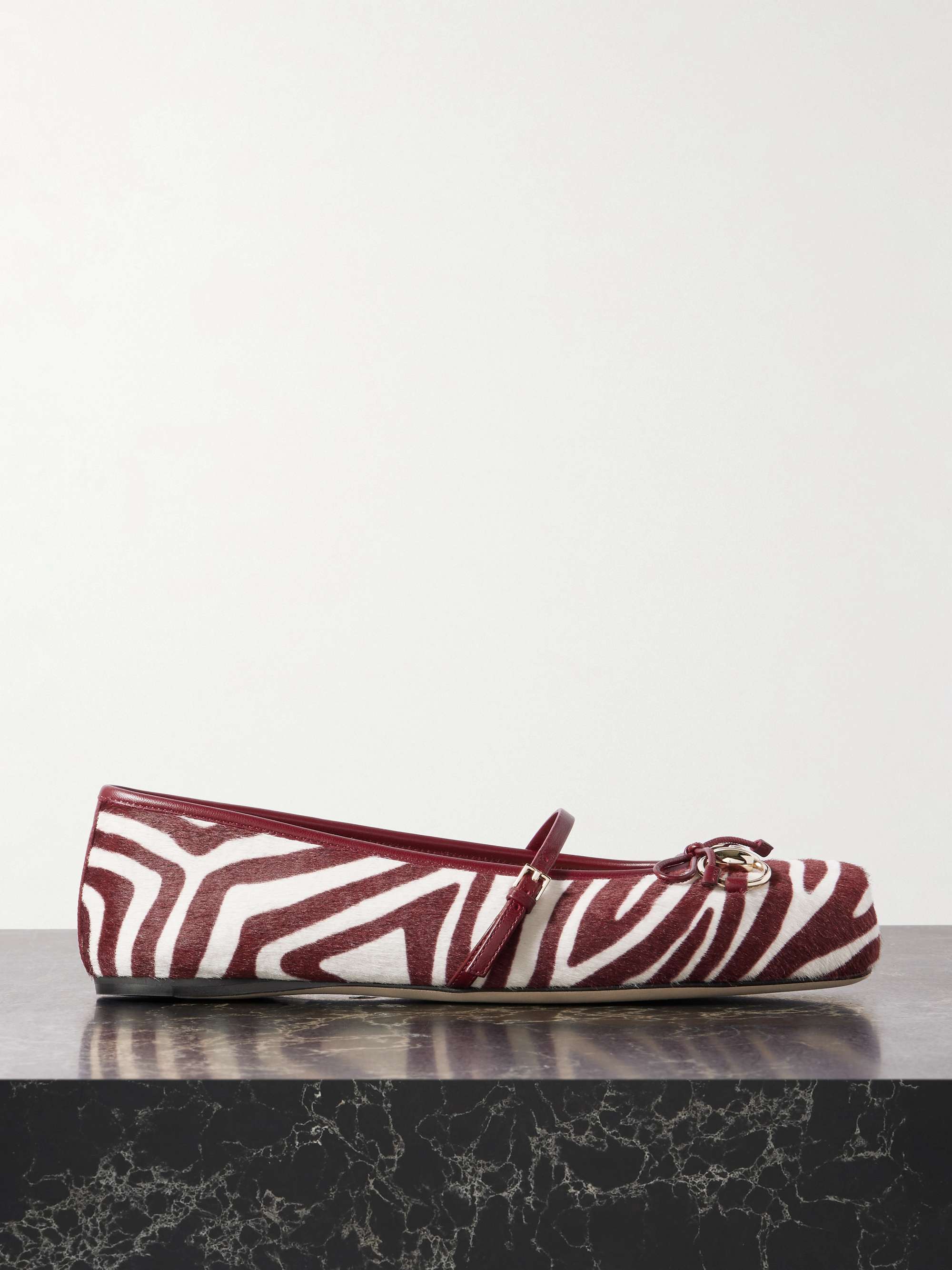 Horsebit Ballerina Zebra-Print Calf Hair Flats