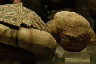 Photo of an Egyptian mummy in a museum.