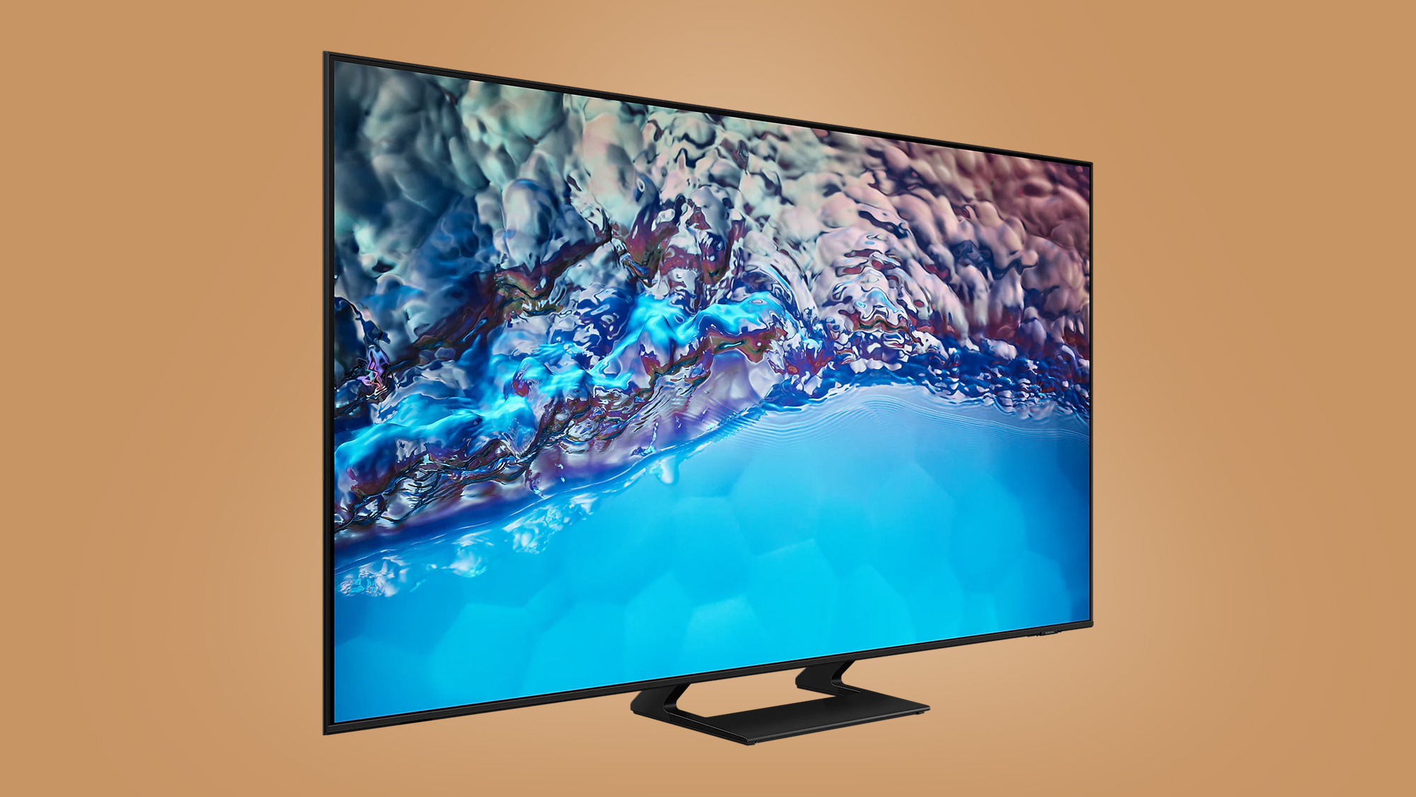 Samsung BU8500 TV on orange background