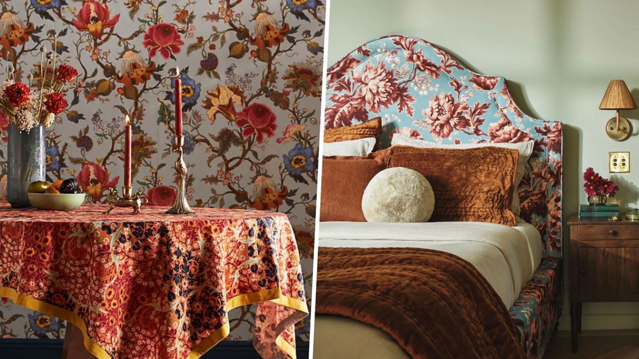 Patterned tablecloth and fall-inspired bedding