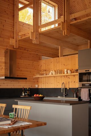 living spaces in hat house, with a cabin feel