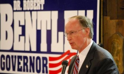 Gov. Robert Bentley said he would govern all Alabamians, but that only fellow Christians belong with him "in God's family."