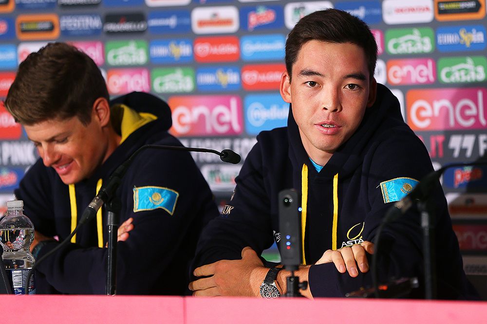 Bakhtiyar Kozhatayev answers a question at the Astana press conference.