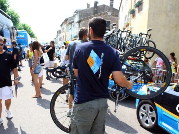 After a brief stint of traffic - and a convenient police escort - Garmin-Transitions arrives at the stage start and bikes are immediately unloaded.